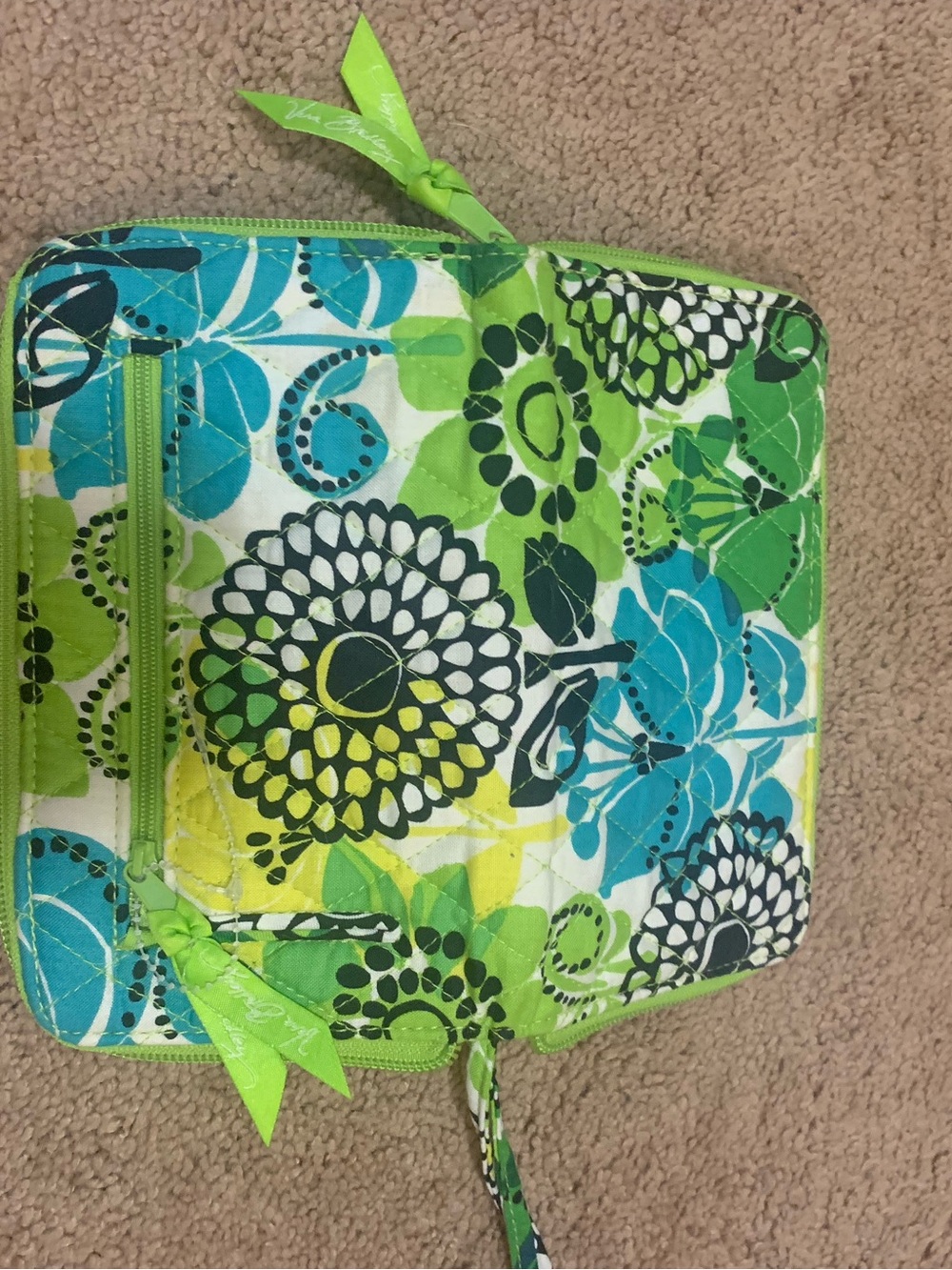 Vera Bradley Lime Green Teal Floral Quilted Zip Wallet